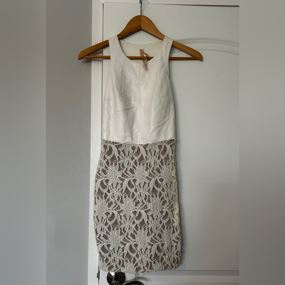 Bailey44 leather and lace mini dress